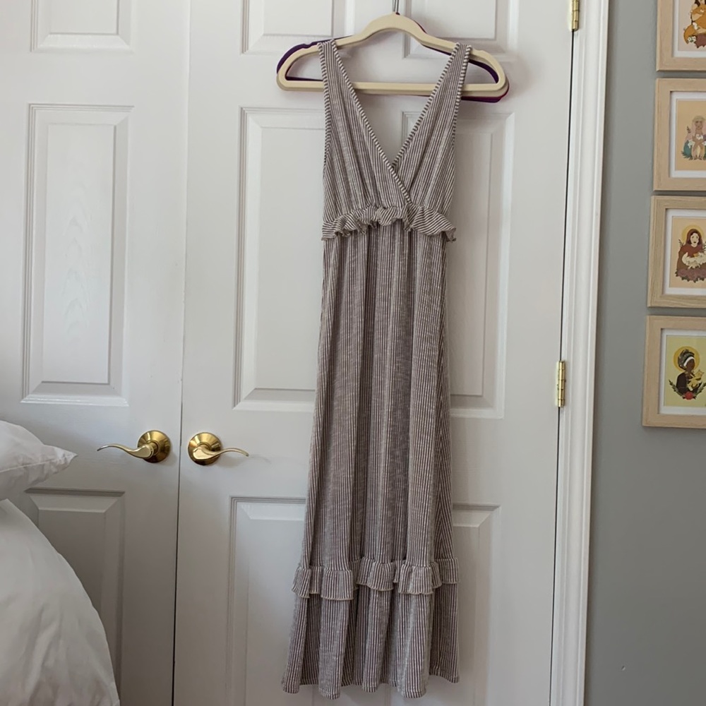 Small brown and white stripe maxi dress